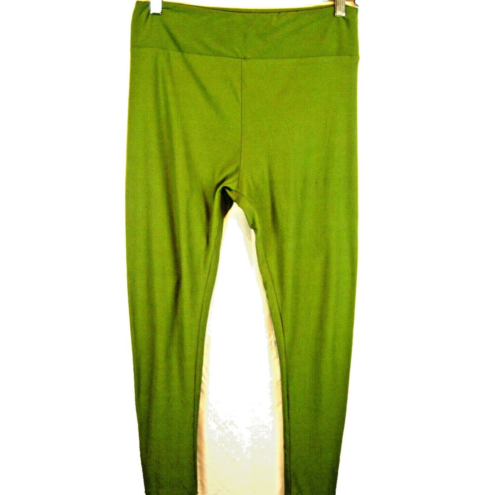 Womens LuLa Roe Green Cotton/Spandex Knit Waist Yoga Pants Tights sz 8x27x9R